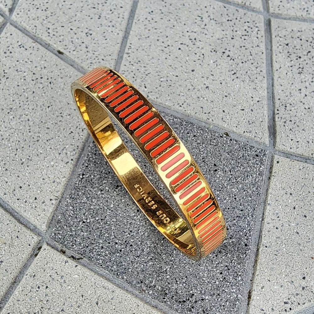 Kate Spade At Your Service Orange Enamel Bangle Bracelet - Picture 9 of 9